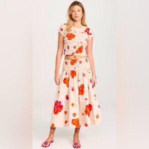 Free People Floral Skirt Set in Cream and Orange